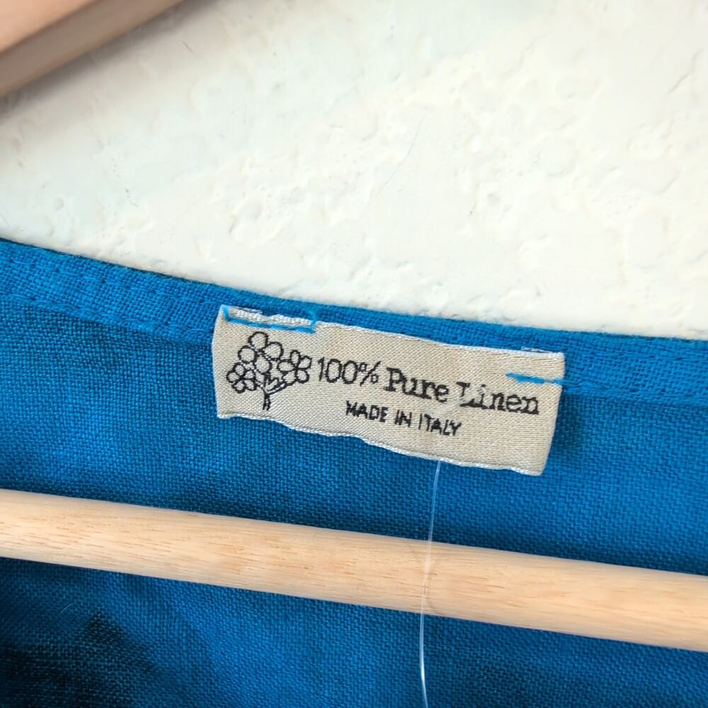 Ornella Paris 100% Pure‎ Linen Dress Medium Blue Made in Italy Artsy Art to Wear - Picture 5 of 9